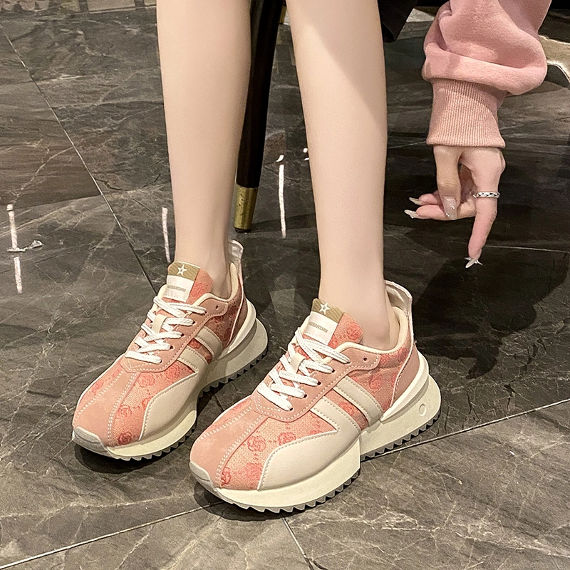 Women&prime;s Spring Fashion Versatile Thick Sole Sneakers Leather Sport Shoes