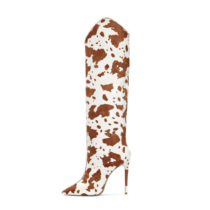 Cow Print Sexy Women Knee High Boots