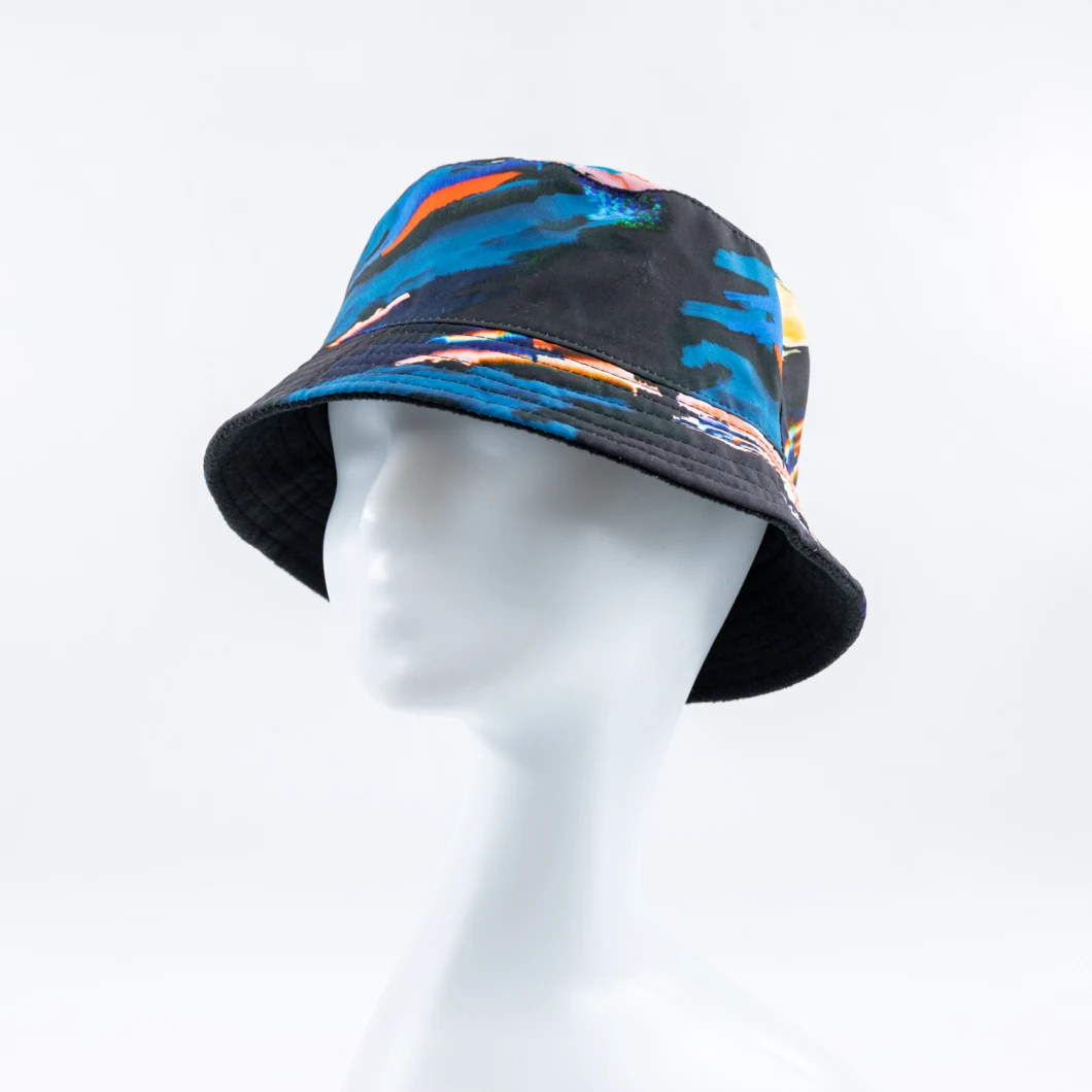 Polyester Adult Bucket Hat Fashion Woven Hat with Waterprint