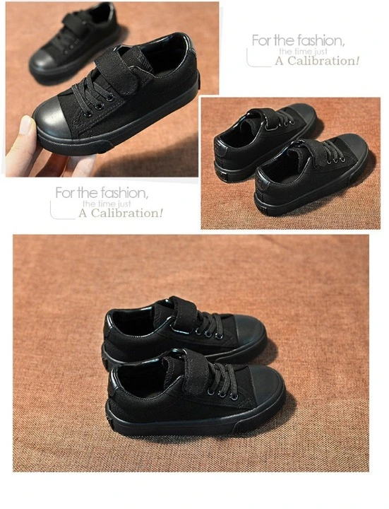 Plain Black White Casual Canvas Sneakers Children Kids Primary School Shoe