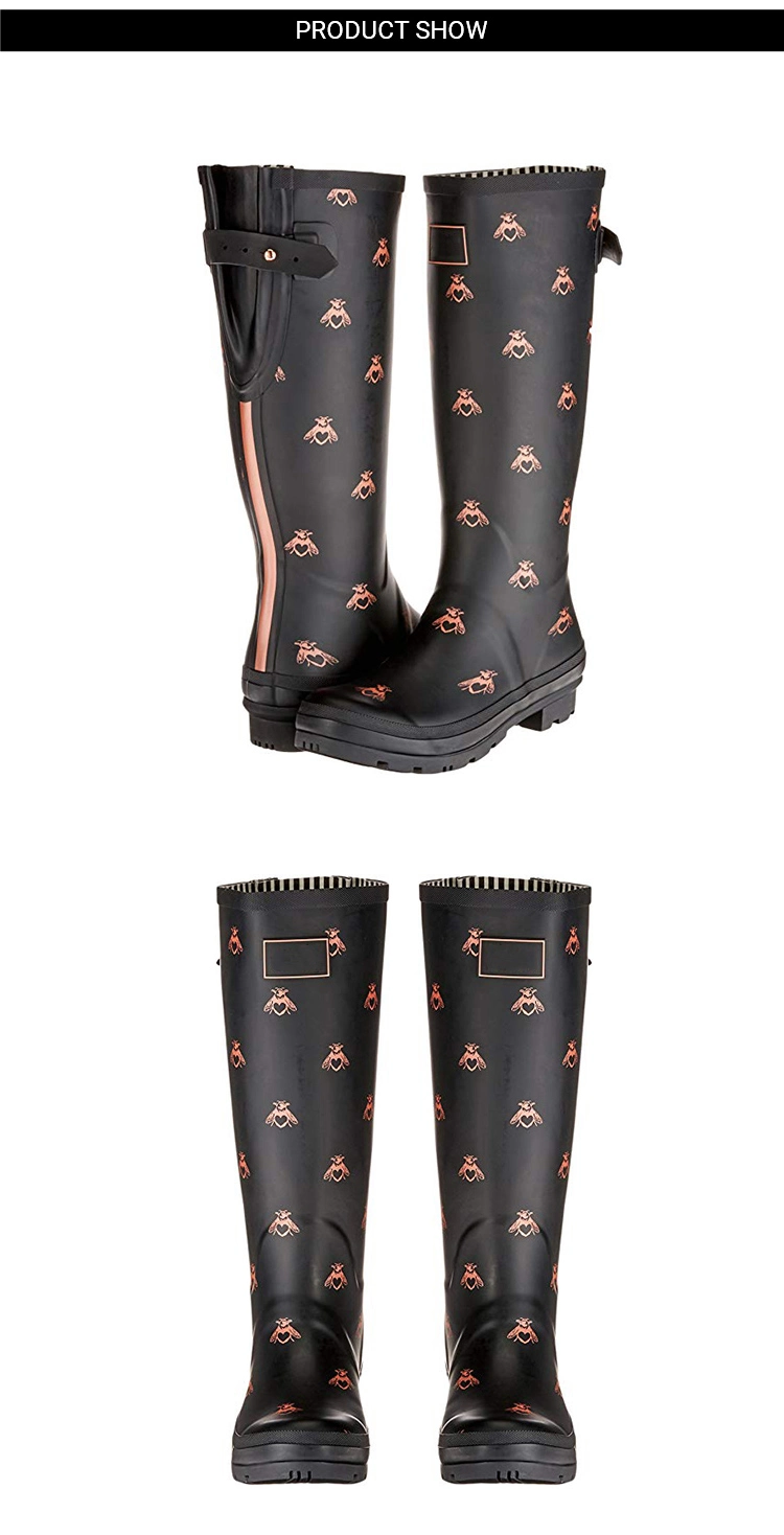 Customised Color Women Knee Rain Shoes Cheap Tall Style Wellington Womens Rain Boots