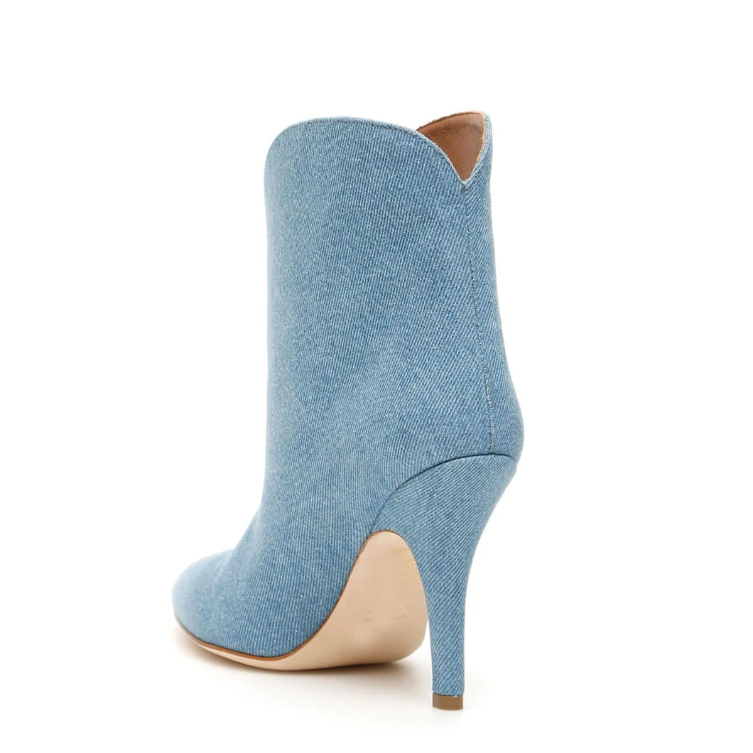 Light Blue MID Heel Women Denim Boots