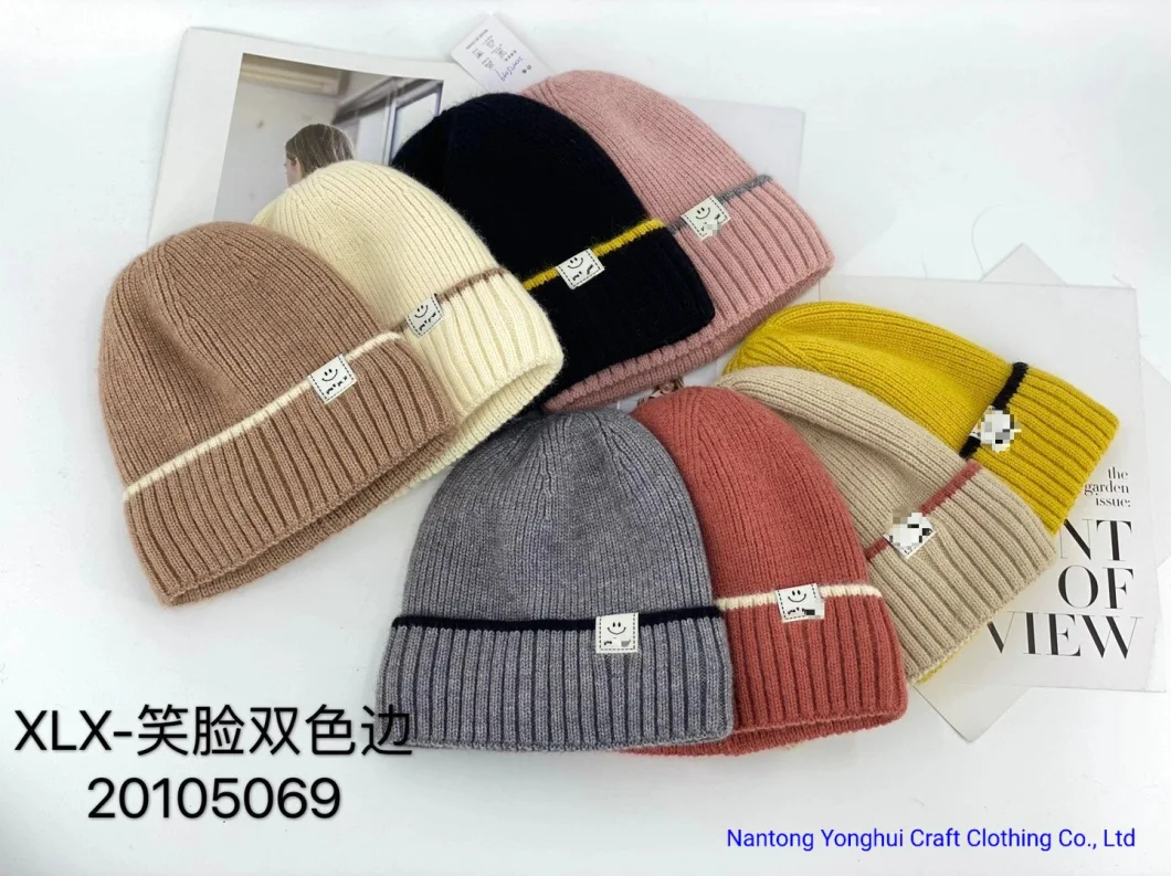 Custom High Quality Knitted Winter Warm Multicolor Twisted Flower Pattern Beanie Hat