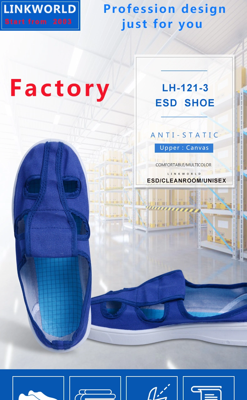 Linkworld Brand Antistatic ESD Blue Color Canvas Butter-Fly 4-Eyes Cleanroom Working Shoes
