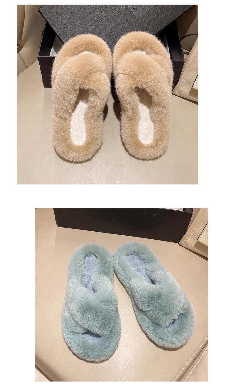 Stylish Fashion Trend Soft Cozy Cushioning Nonslip Indoor Open Toe Plush Fur Fuzzy Slippers Slides