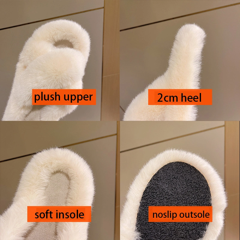 Factory Wholesale Custom Soft Cozy Women Indoor Plush Fuzzy Fur Open Toe Slippers Slides