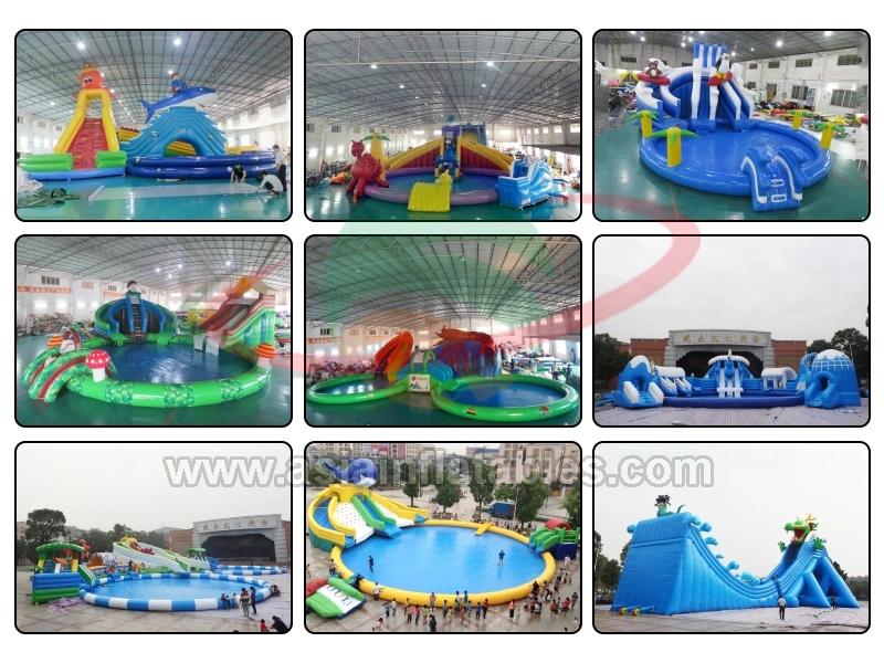 Funny Four Lanes Colorful Inflatable Hippo Water Slide with Pool
